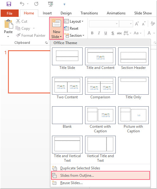 Chèn slide từ file Word
